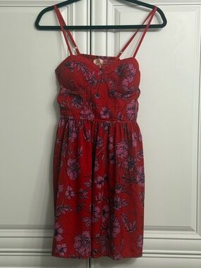 Band of the Free Size Large Red Floral Bustier Mini Dress Smocking Back
